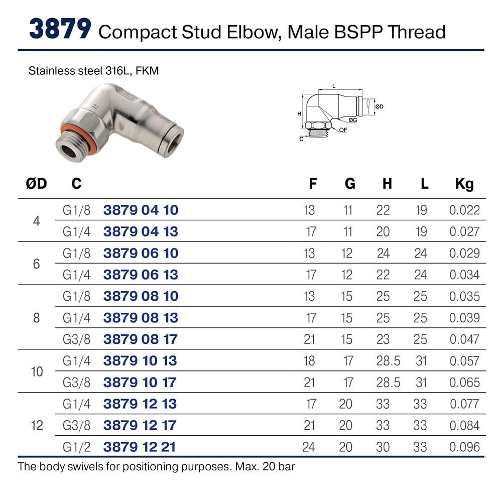 3879 06 10 — Compact Stud Elbow, Male Thread — Elbow 90° — 6mm, G1/8 - Image 2