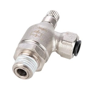 7105 60 18 — Pneumatic Flow Control Regulators in Polymer or Nickel-Plated Brass — Elbow 90° — 3/8", NPT3/8