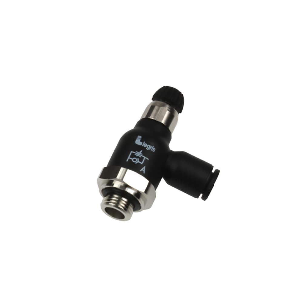 7060 06 10 — Pneumatic Flow Control Regulators in Polymer or Nickel-Plated Brass — Elbow 90° — 6mm, G1/8