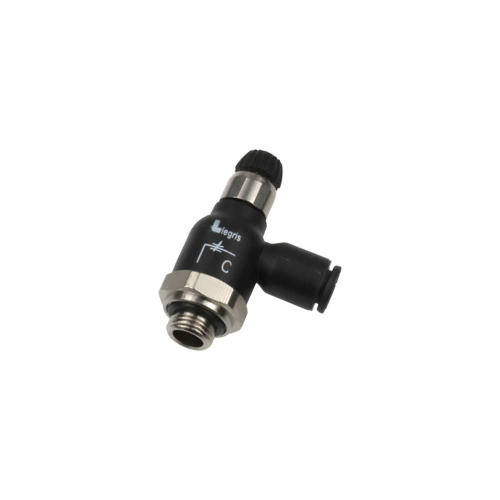 7062 04 10 — Pneumatic Flow Control Regulators in Polymer or Nickel-Plated Brass — Elbow 90° — 4mm, G1/8