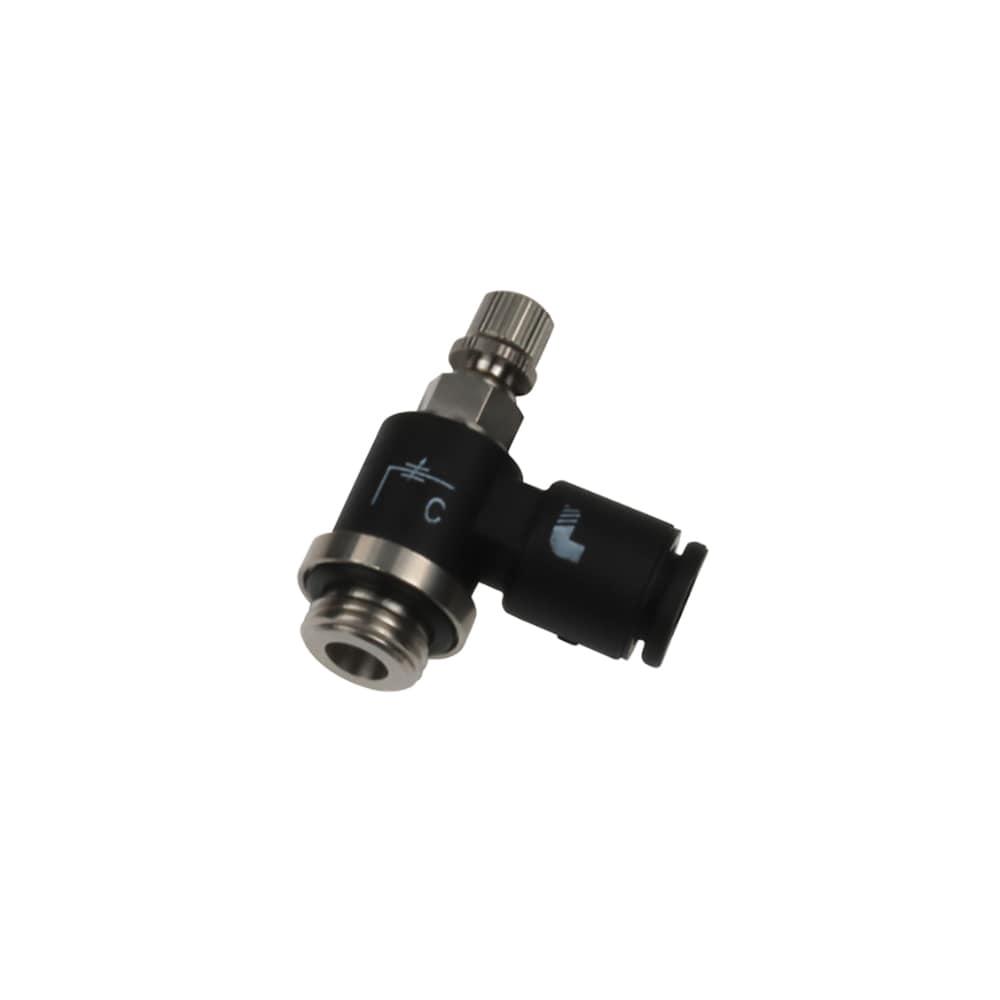 7662 04 19 — Pneumatic Flow Control Regulators in Polymer or Nickel-Plated Brass — Elbow 90° — 4mm, 19mm