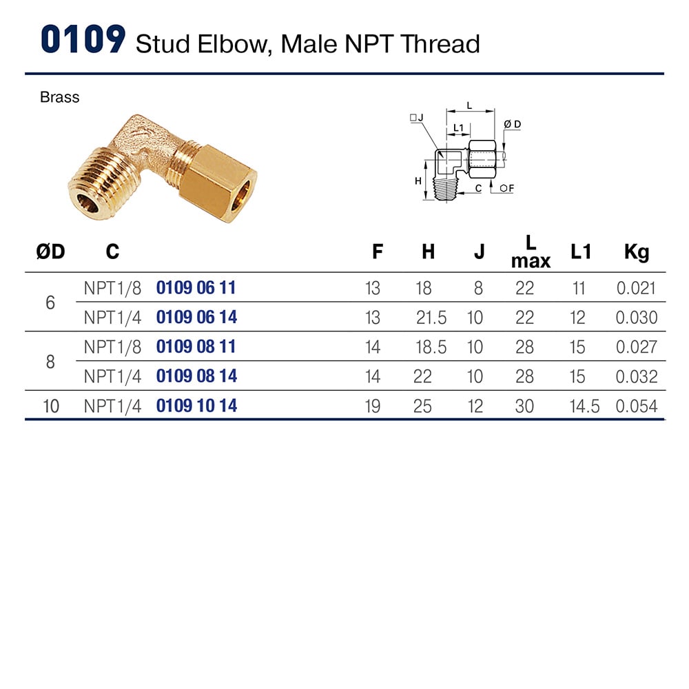 STUD ELBOW 10MM X 1/4" NPT
